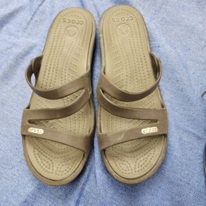 CROCS Women's Tan Dual-Strap Slide Sandals